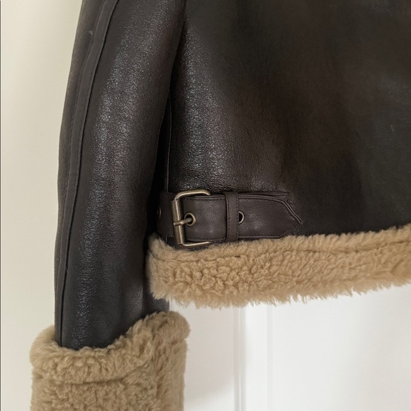 Zara Dark Brown Leather Jacket with Beige Shearling - Picture 7 of 9